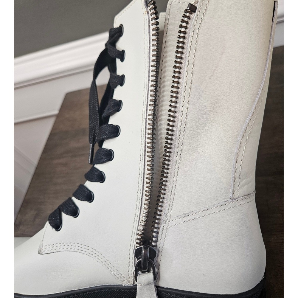 Frye Chloe‎ White Combat Boots Lug Lace up zip Biker Leather size 8 - Picture 9 of 10